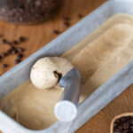 No-churn coffee ice cream being scooped.