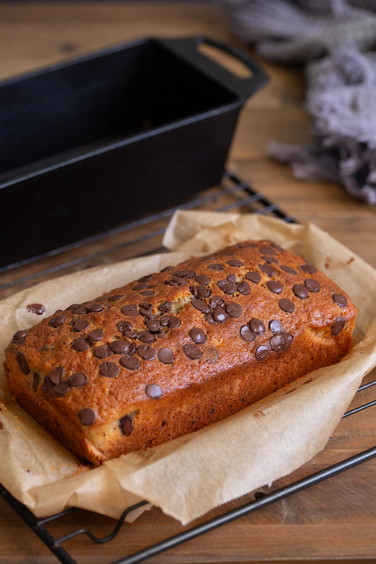 Loaf cooling on a cooling rack.