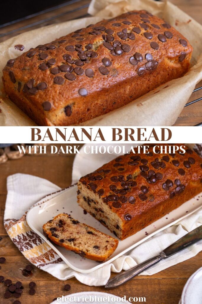 Banana bread with dark chocolate chips pin.