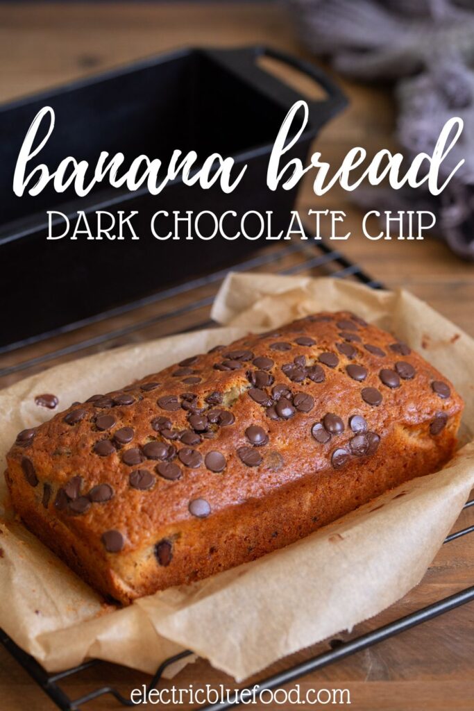Banana bread with dark chocolate chips pin.