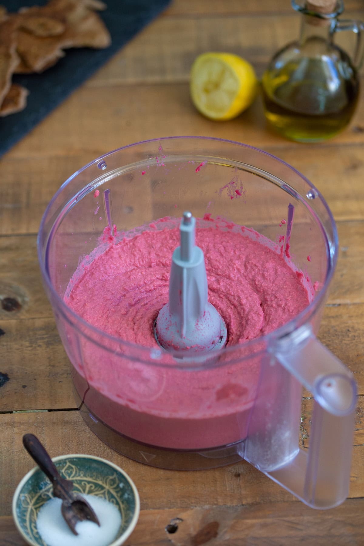 The ingredients bended in a food processor.