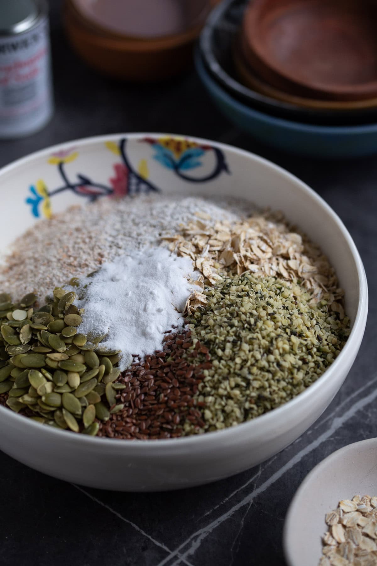 All the dry ingredients in a mixing bowl.