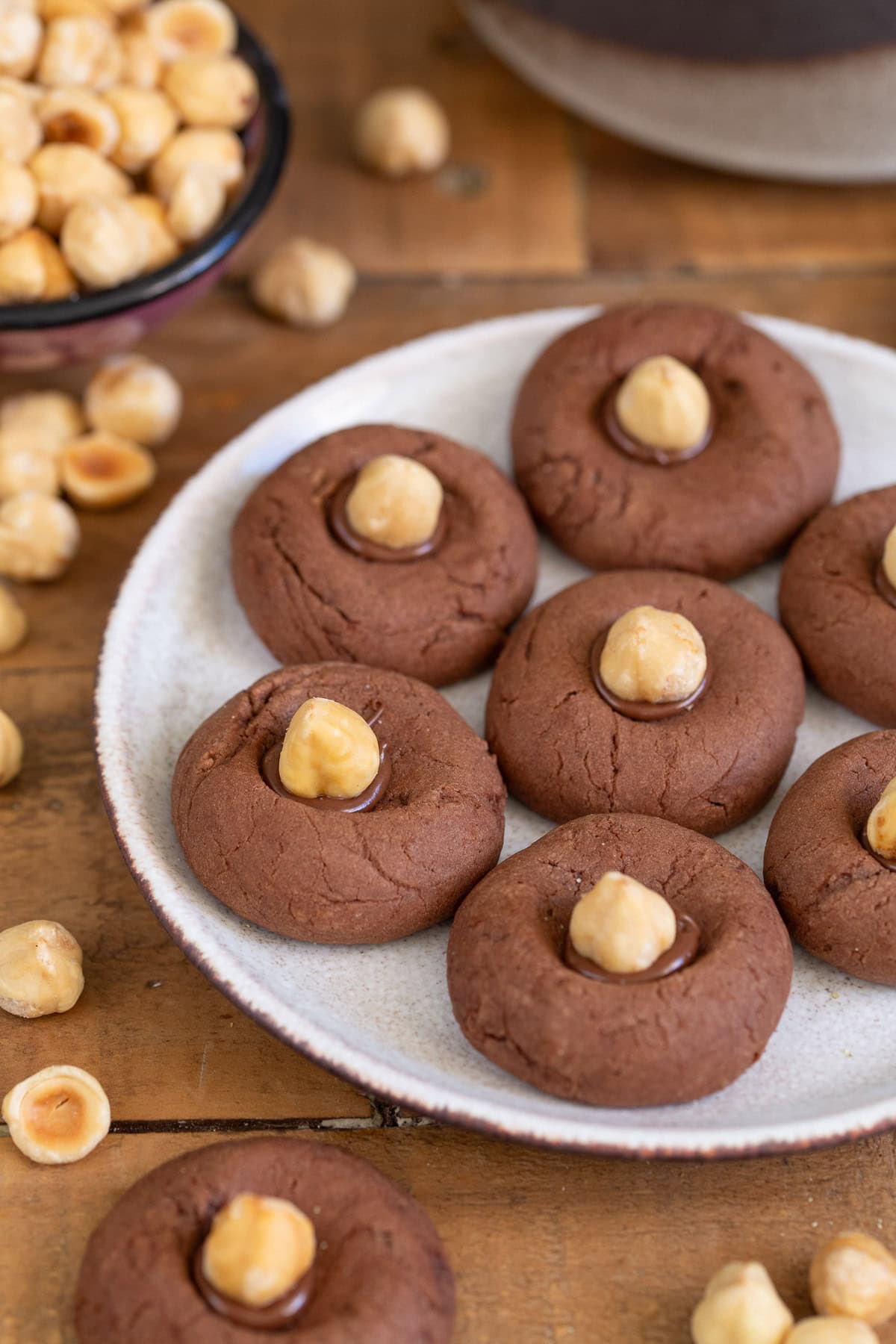 Closeup of Nutellotti, Nutella thumbprint cookies.